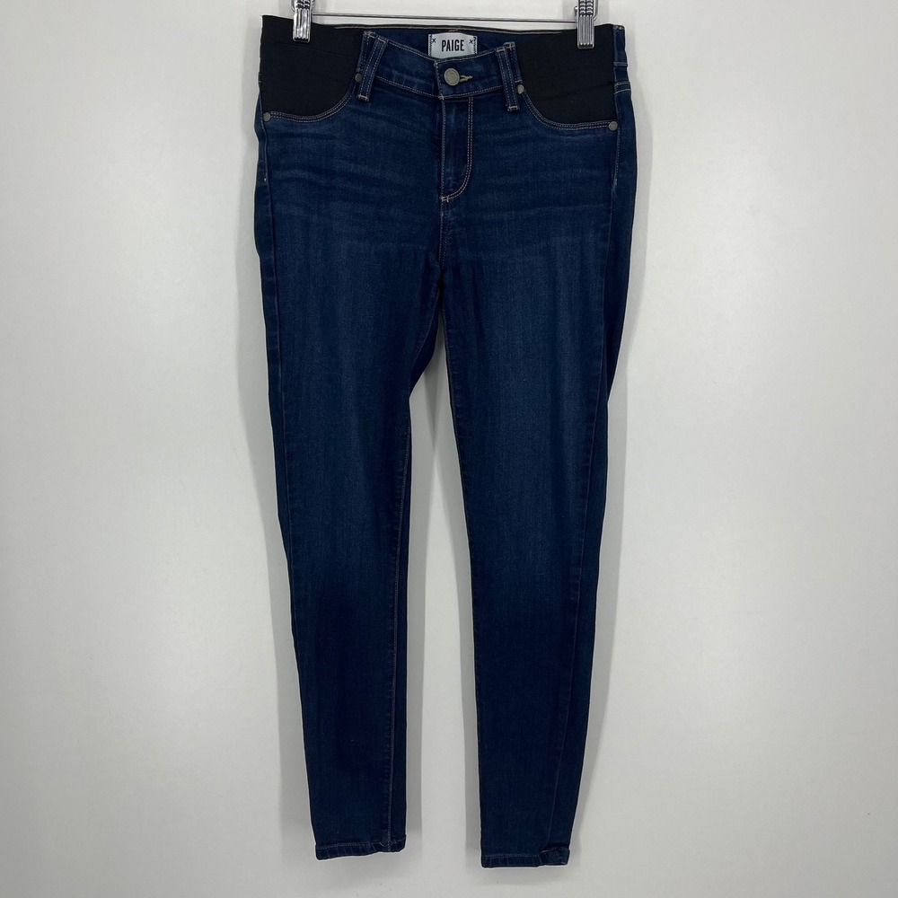 Paige Verdugo Ankle Maternity Jeans Dark Wash Side Elastic Skinny Size 28‎